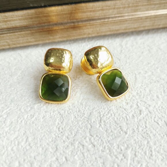Julie Vos Catalina Jade Green Gold Earrings - Picture 2 of 3